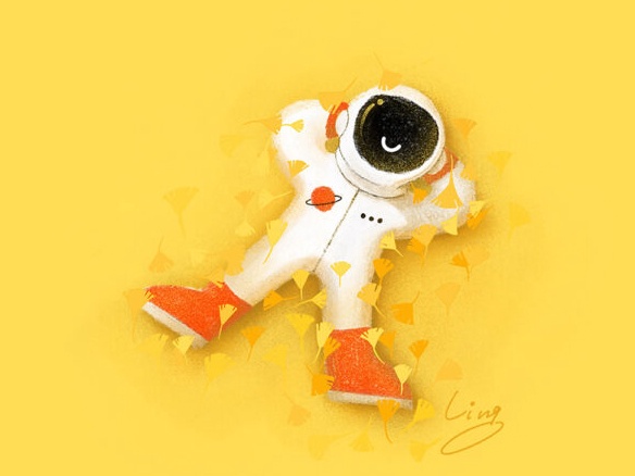 太空主题艺术家治愈系IP——太空宇航员与一朵小红花